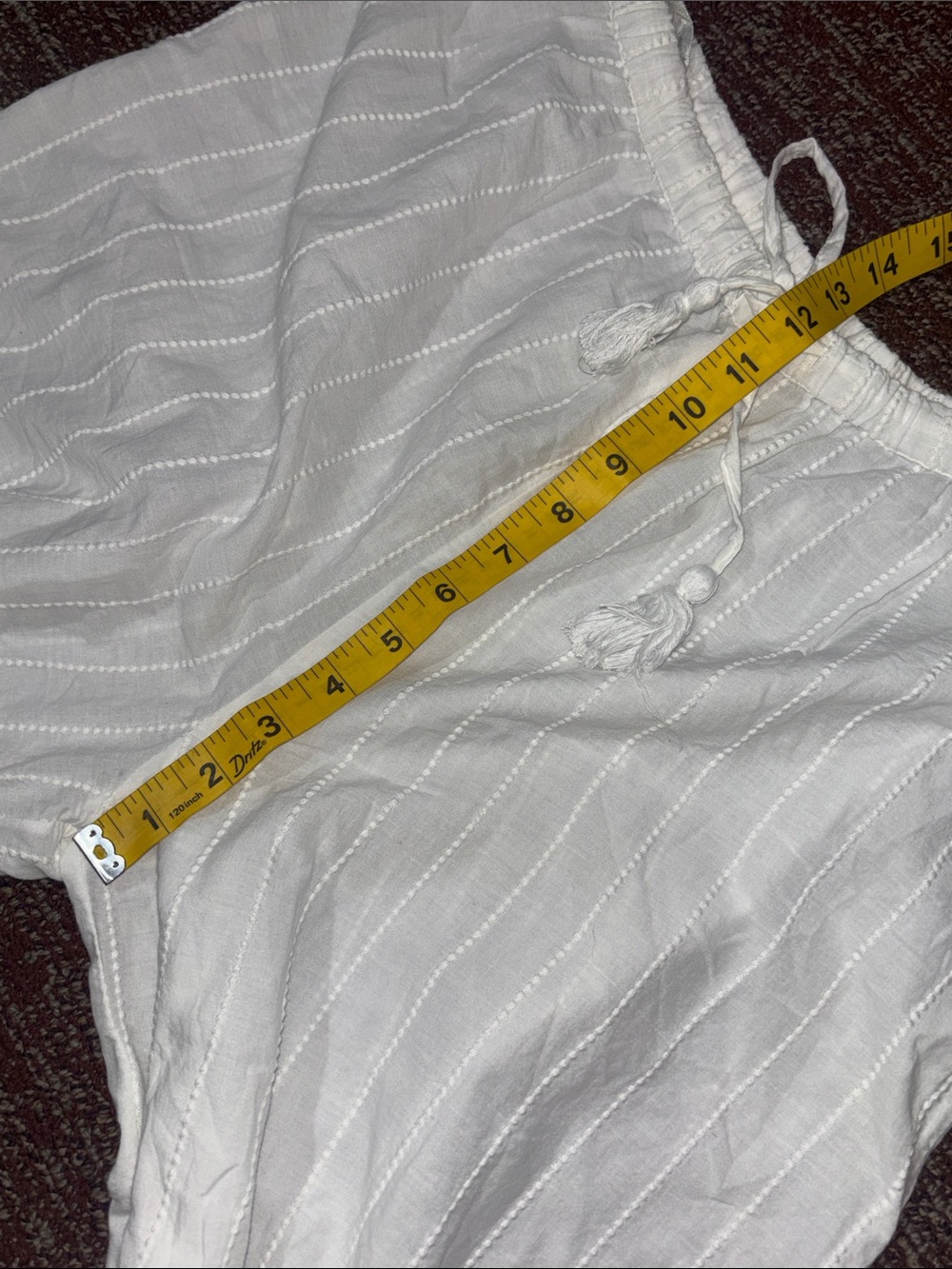 Sheer white palazzo pant tie waist relaxed fit Resortwear eyelet lace pant L - Picture 11 of 14